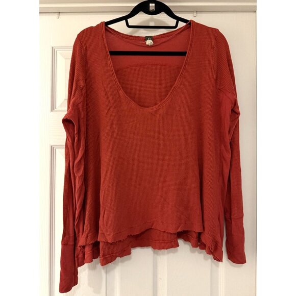 Free People We The Free Catalina Orange Oversized Thermal Long Sleeve Top boho - Picture 1 of 9